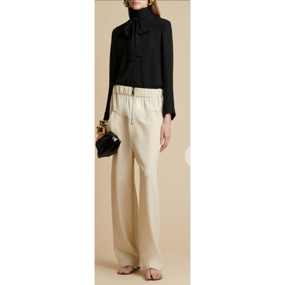 KHAITE Felton Relaxed Wool Wide Leg Pants Custard 6